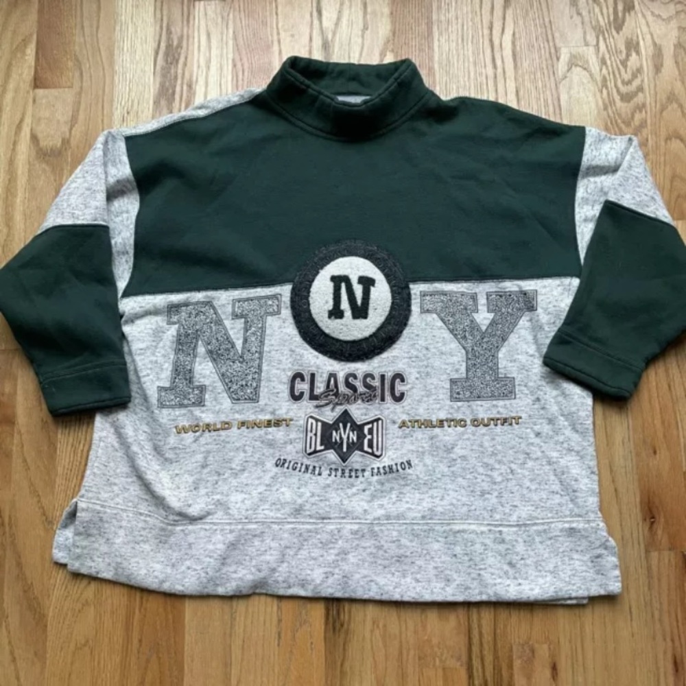 Men's Vintage 90's New York NYN News Green Heather Gray Pullover Sweatshirt Sz M